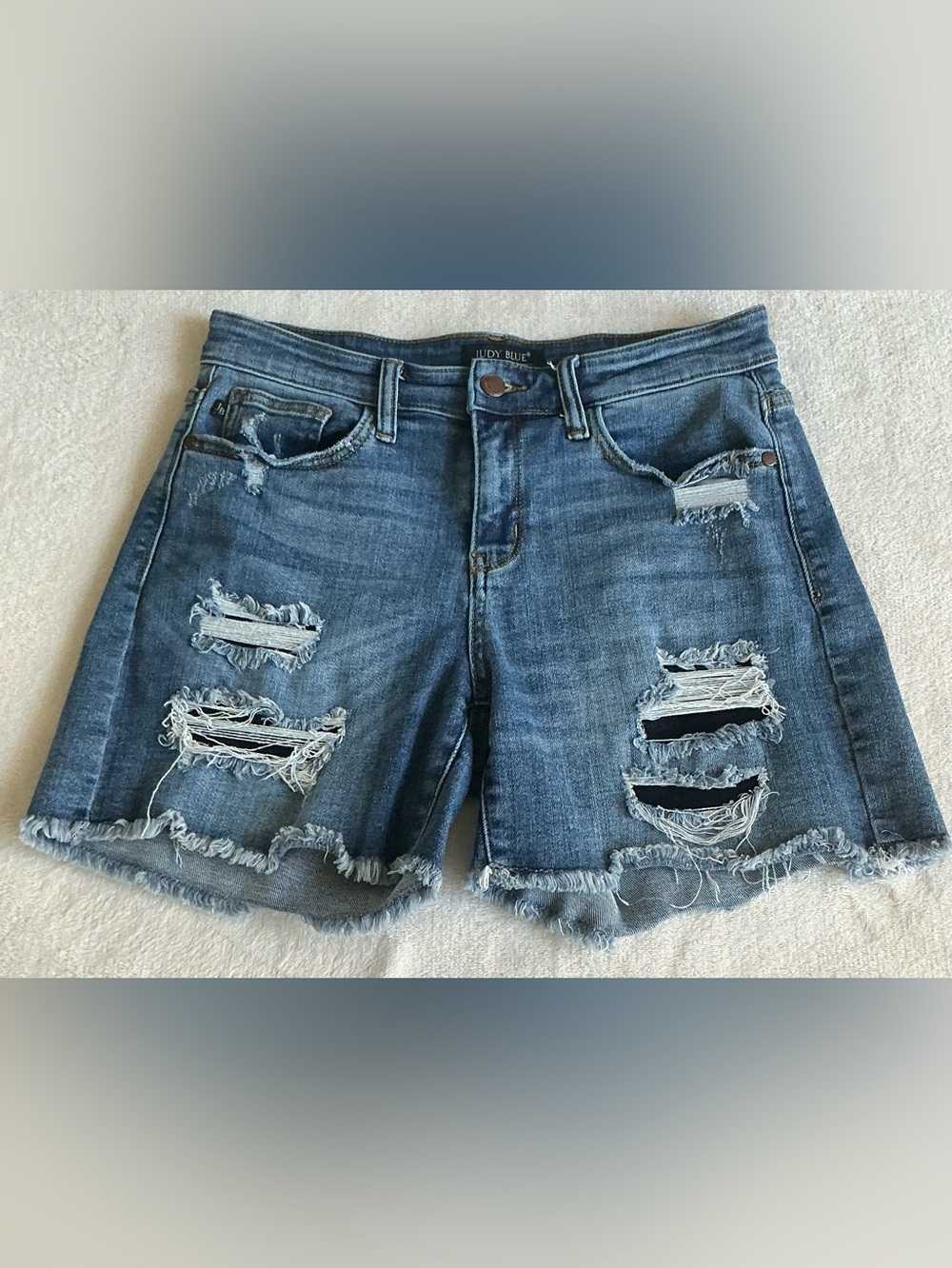 Judy Blue Blue Distressed Frayed Hem Denim Shorts